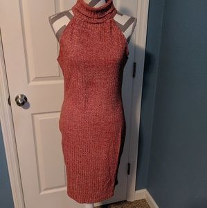 Sleeve-less Turtleneck Sweater Dress